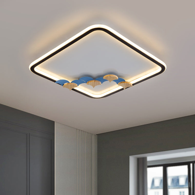 Plafonnier LED minimaliste noir avec décoration en forme de feuille/géométrique - Design rond/carré