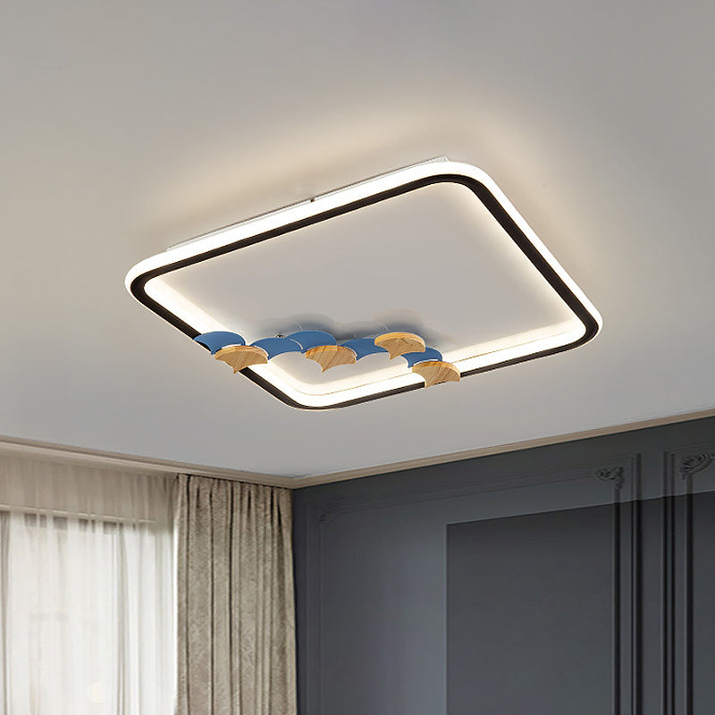 Plafonnier LED minimaliste noir avec décoration en forme de feuille/géométrique - Design rond/carré