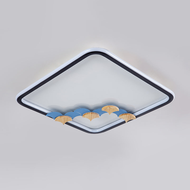 Plafonnier LED minimaliste noir avec décoration en forme de feuille/géométrique - Design rond/carré
