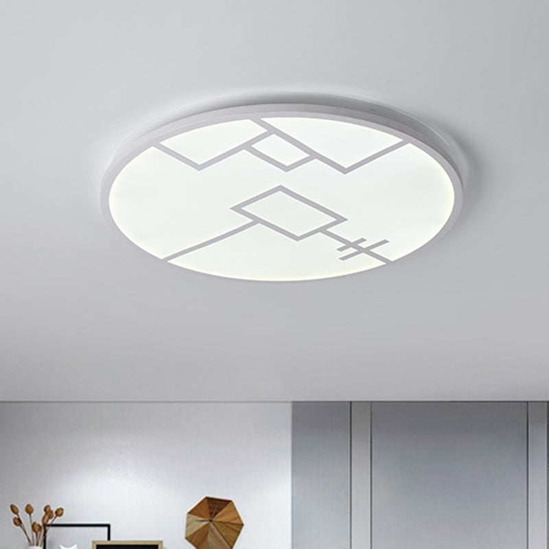Modern Round LED Ceiling Light in Black/White with Geometric Pattern - Flush Mount Fixture for Living Room