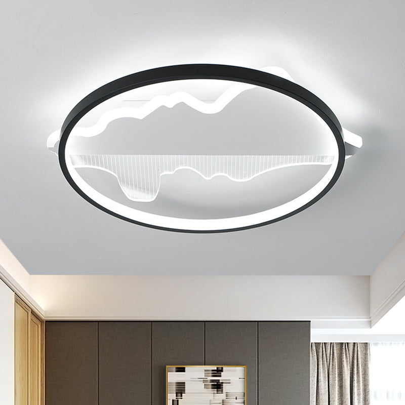 Plafonnier LED rond contemporain noir/blanc chaud/blanc - Largeur 9,5"/16,5"/20,5"