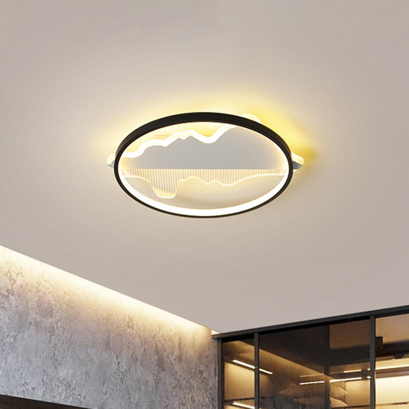 Plafonnier LED rond contemporain noir/blanc chaud/blanc - Largeur 9,5"/16,5"/20,5"