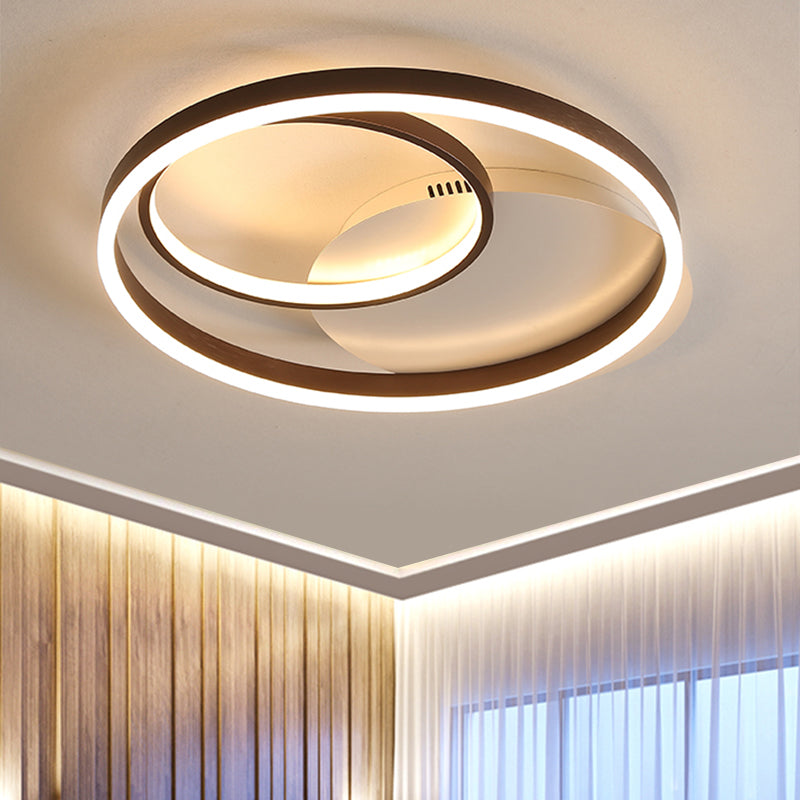 Plafonnier LED contemporain métallisé doré/café - Montage encastré avec anneau halo, lumière chaude/blanche, largeur 18/21,5 pouces
