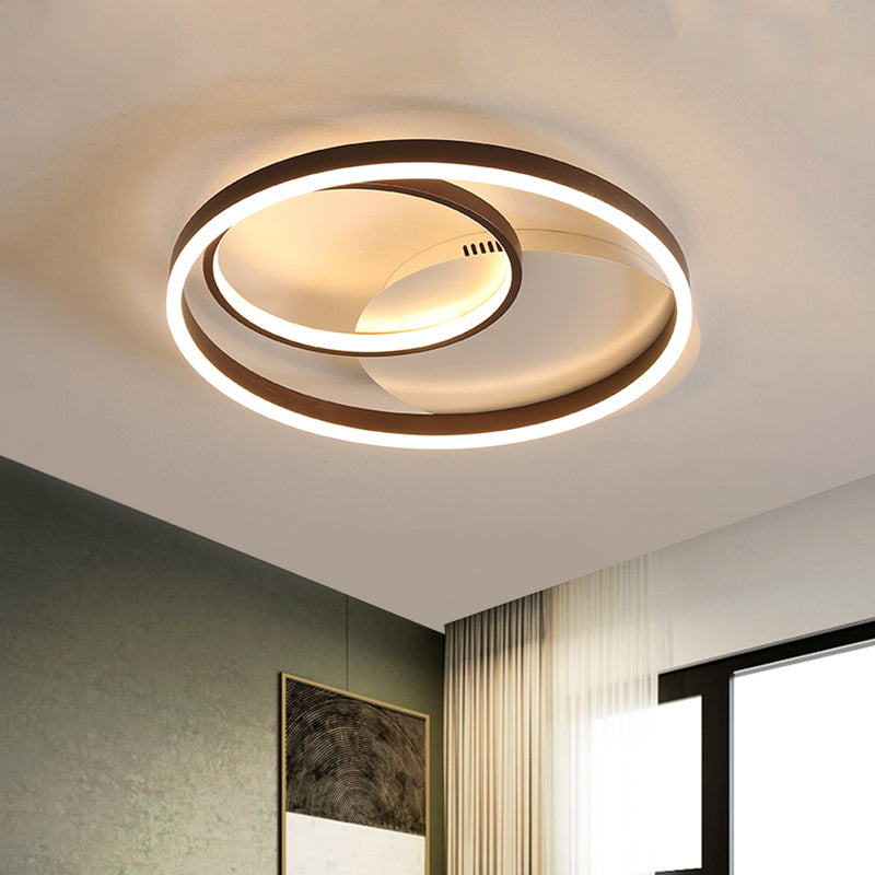 Plafonnier LED contemporain métallisé doré/café - Montage encastré avec anneau halo, lumière chaude/blanche, largeur 18/21,5 pouces