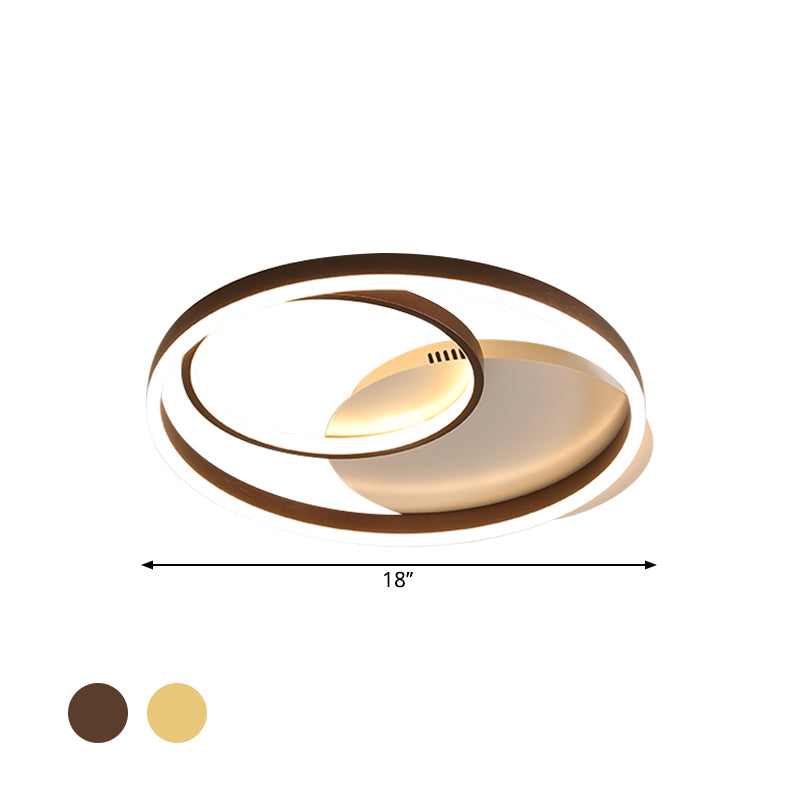 Plafonnier LED contemporain métallisé doré/café - Montage encastré avec anneau halo, lumière chaude/blanche, largeur 18/21,5 pouces