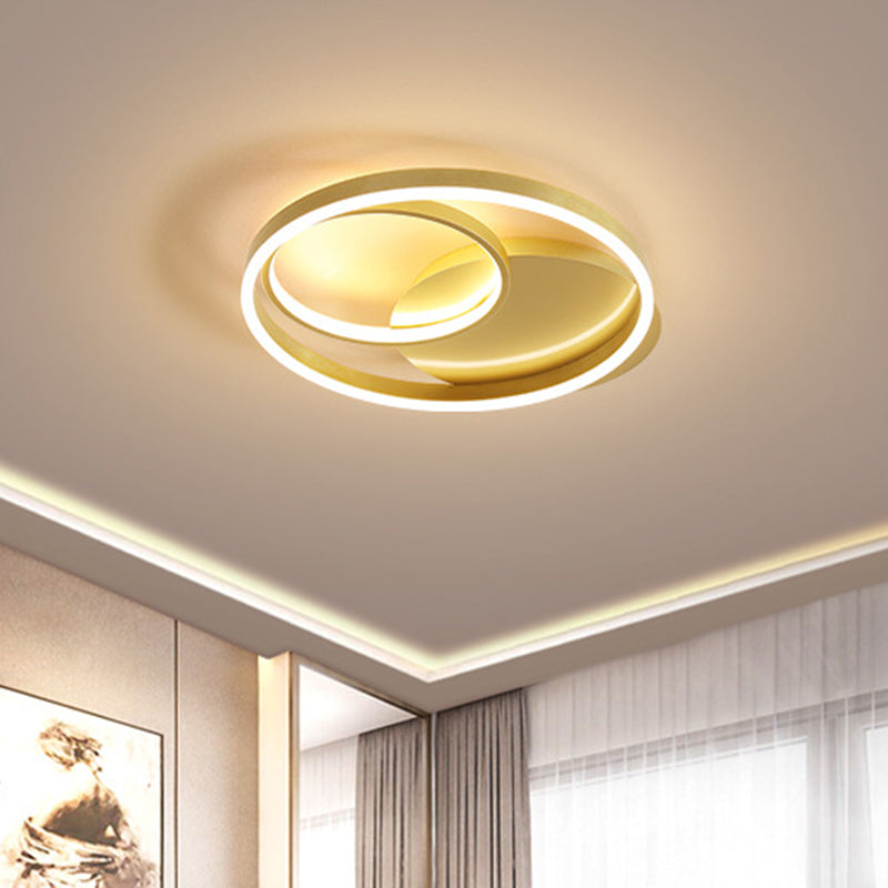 Plafonnier LED contemporain métallisé doré/café - Montage encastré avec anneau halo, lumière chaude/blanche, largeur 18/21,5 pouces