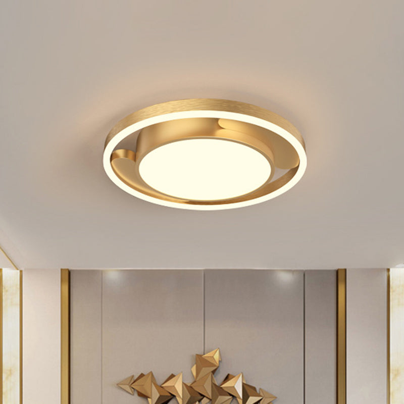 Plafonnier LED moderne en métal doré/café pour salon, 40,6/49,5 cm de diamètre