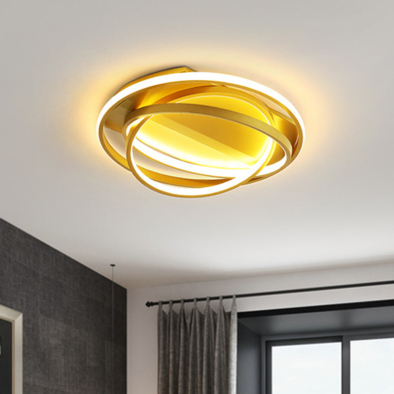 Plafonnier LED encastré doré avec design à 3 cerceaux - Parfait pour le salon