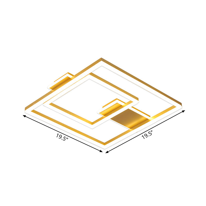 16"/19.5" LED Flush Ceiling Light in Simple Gold with Square Metal Shade - White/Warm Light
