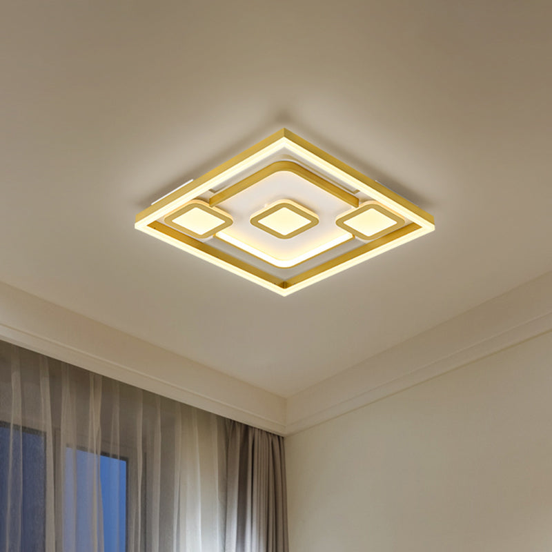 Plafonnier LED encastré doré pour chambres à coucher - Luminaire métallique simple et élégant