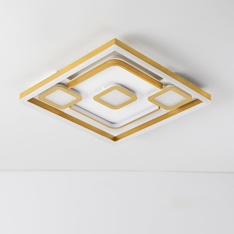 Plafonnier LED encastré doré pour chambres à coucher - Luminaire métallique simple et élégant