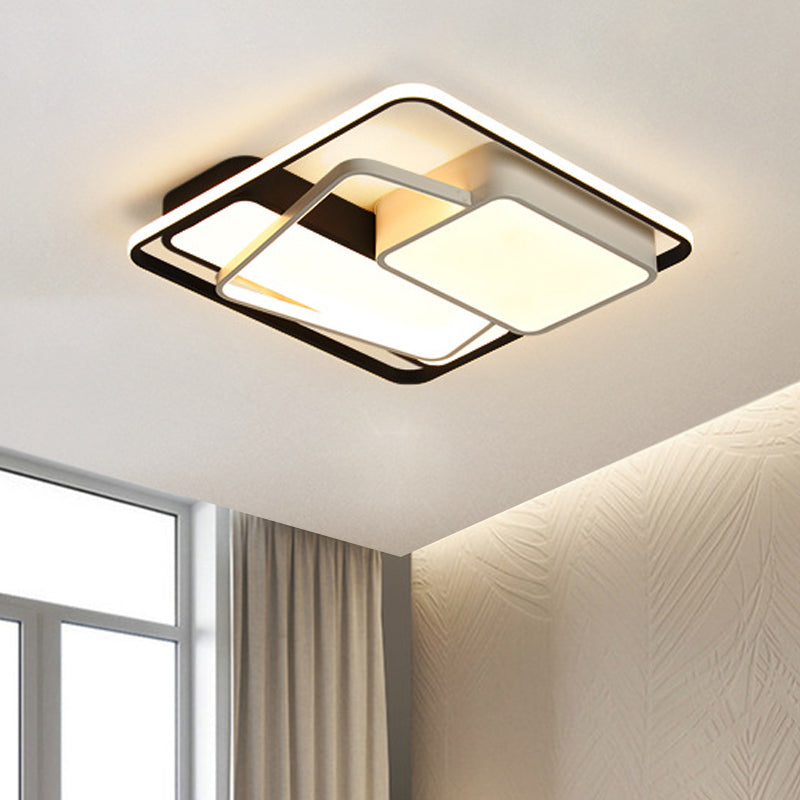 Minimalist LED Ceiling Lamp in Black Geometric Design with Acrylic Shade - Warm/White Light, 18"/21.5" Width