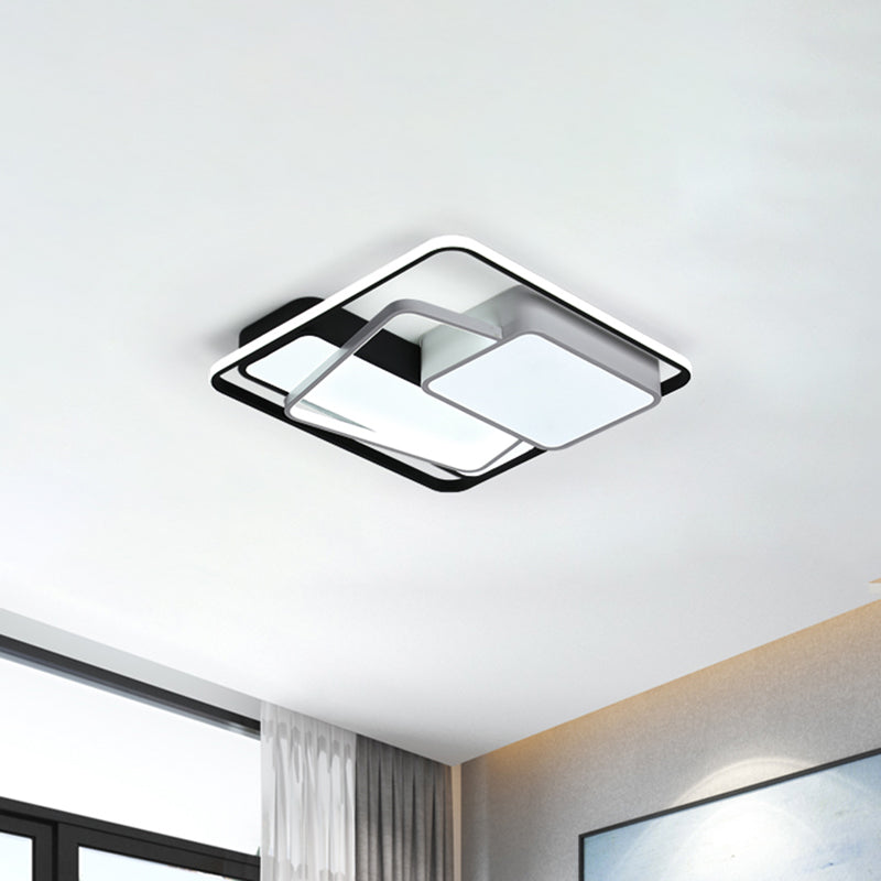 Minimalist LED Ceiling Lamp in Black Geometric Design with Acrylic Shade - Warm/White Light, 18"/21.5" Width