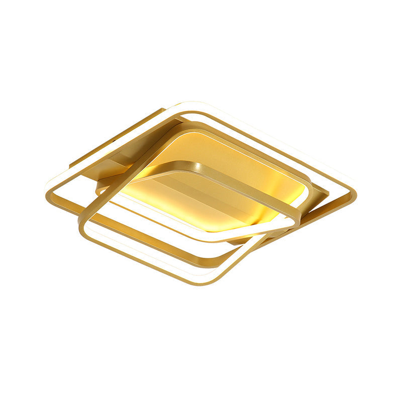 Modern Metallic LED Gold Ceiling Mounted Light for Living Room - 3-Square Frame Flush Lighting Fixture