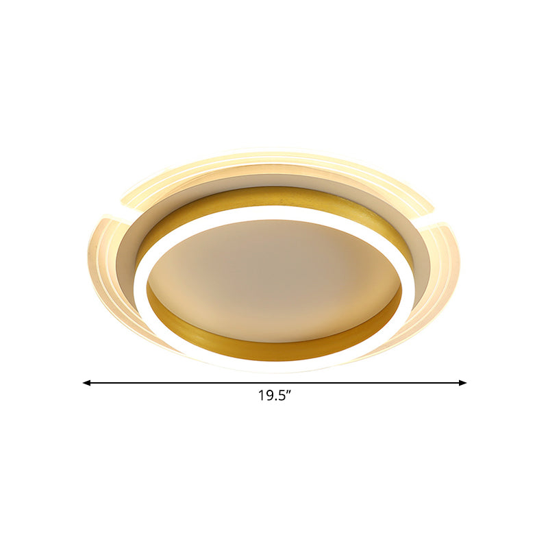 Contemporary Gold Round Led Flush Ceiling Light With Acrylic Shade - 16/19.5 Width