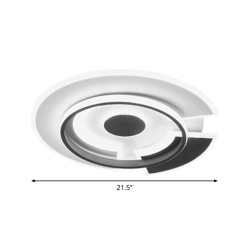 Modern Metallic LED Minimalism Ceiling Light Fixture - Circular Flush Mount in Black/White, 18"/21.5" W