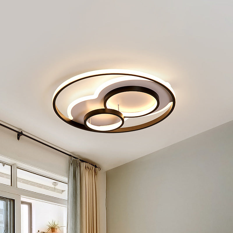 LED Bedroom Flushmount with Metallic Shade - Modern Black-White Design in 3 Sizes (16"/19.5"/23.5")