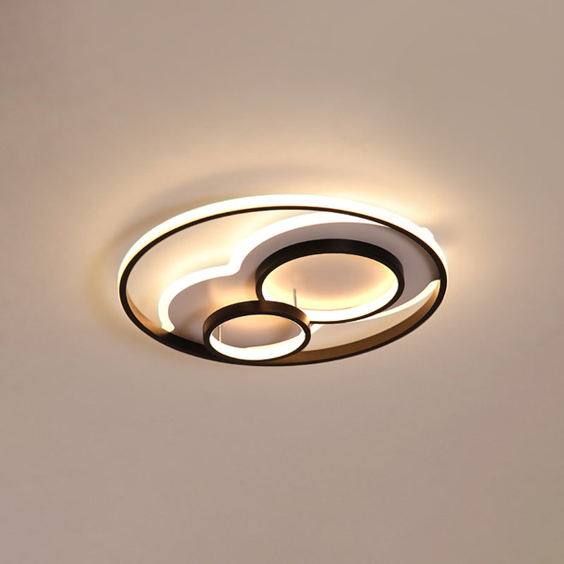 LED Bedroom Flushmount with Metallic Shade - Modern Black-White Design in 3 Sizes (16"/19.5"/23.5")