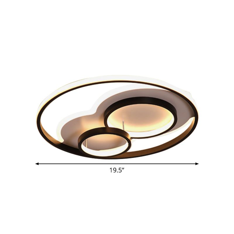 LED Bedroom Flushmount with Metallic Shade - Modern Black-White Design in 3 Sizes (16"/19.5"/23.5")