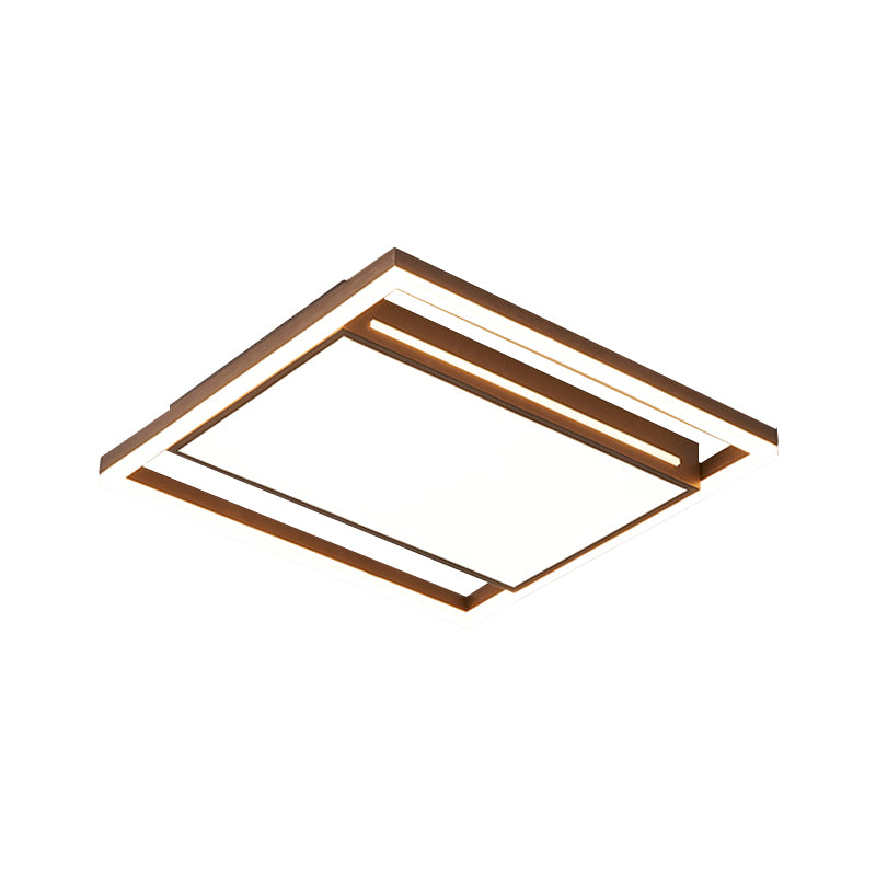 Modern LED Flush Light with Acrylic Shade - Brown Square Design in Warm/White Light
