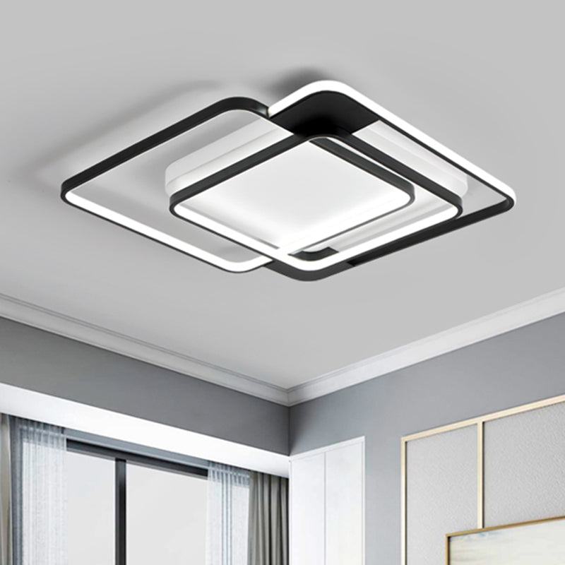Modern Acrylic LED Flush Mount Light in Black - 16.5"/20.5" Width, Overlapping Design - Perfect for Bedroom