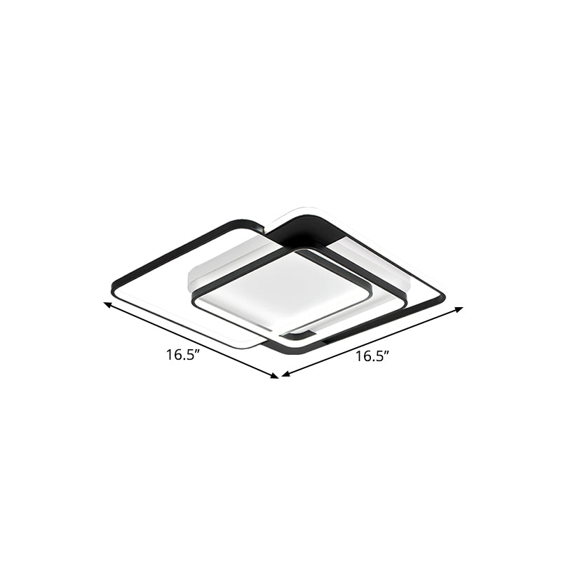 Modern Acrylic LED Flush Mount Light in Black - 16.5"/20.5" Width, Overlapping Design - Perfect for Bedroom