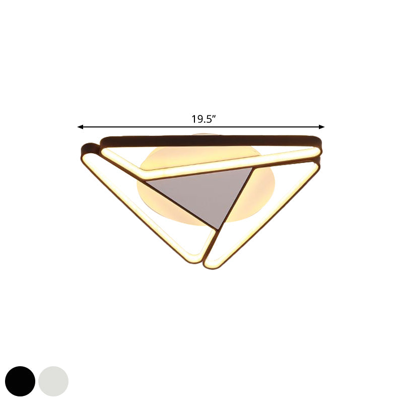 Nordic LED Flush Ceiling Light, Acrylic Shade, Black/White, Triangle Flush Mount, Warm/White Light, 19.5"/29" W