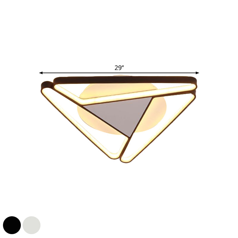 Nordic LED Flush Ceiling Light, Acrylic Shade, Black/White, Triangle Flush Mount, Warm/White Light, 19.5"/29" W