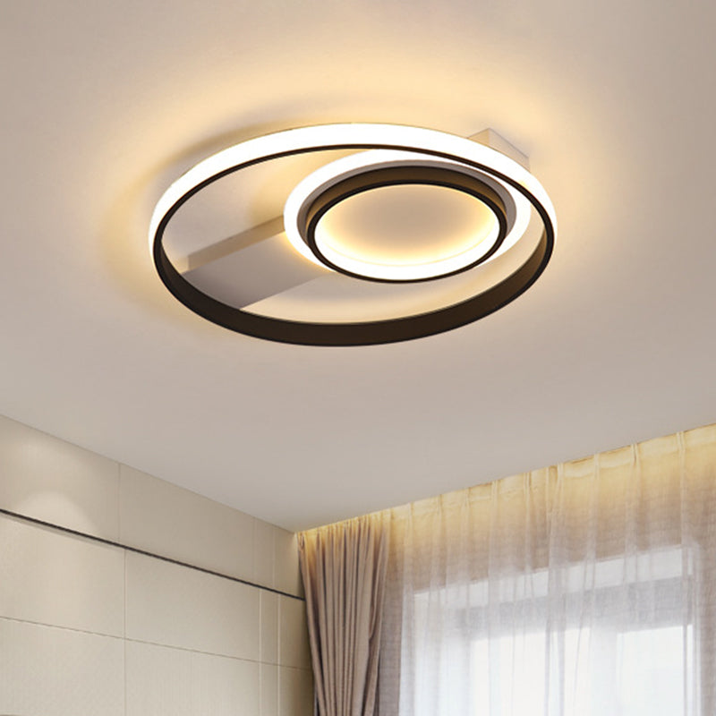 Minimalist LED Flush Mount Light, Circular Metal Surface, 16.5"/19.5" Diameter, Black