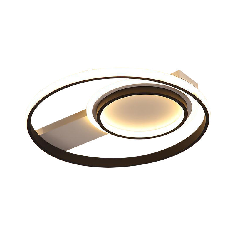 Minimalist LED Flush Mount Light, Circular Metal Surface, 16.5"/19.5" Diameter, Black