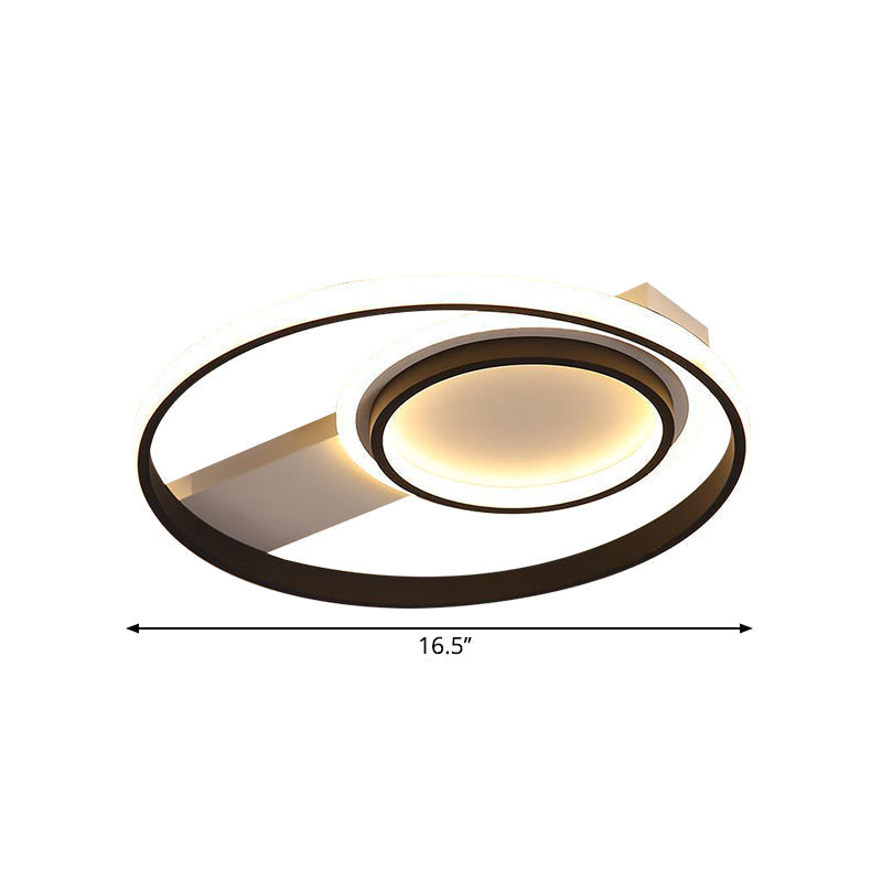 Minimalist LED Flush Mount Light, Circular Metal Surface, 16.5"/19.5" Diameter, Black