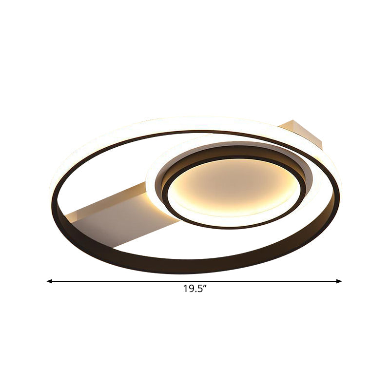 Minimalist LED Flush Mount Light, Circular Metal Surface, 16.5"/19.5" Diameter, Black