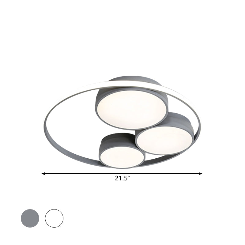 Nordic LED Flush Ceiling Light, Grey/White, Round Flush Mount, Bedroom Lamp - 18"/21.5"/31" Width