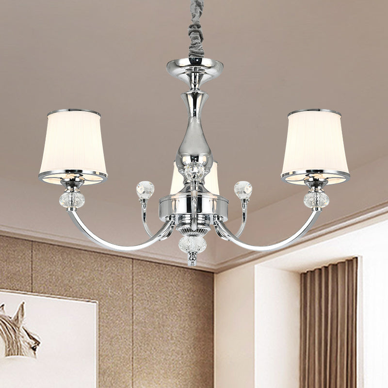 Modernist Opal Glass Cone Ceiling Pendant Chandelier - Chrome/Gold, Curved Arm, 3/6 Lights