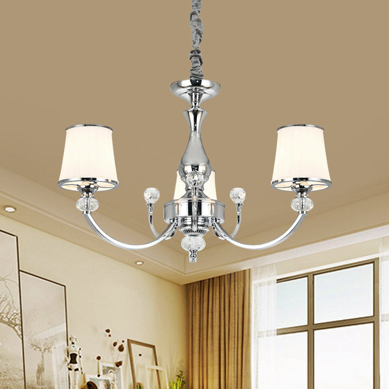 Modernist Opal Glass Cone Ceiling Pendant Chandelier - Chrome/Gold, Curved Arm, 3/6 Lights