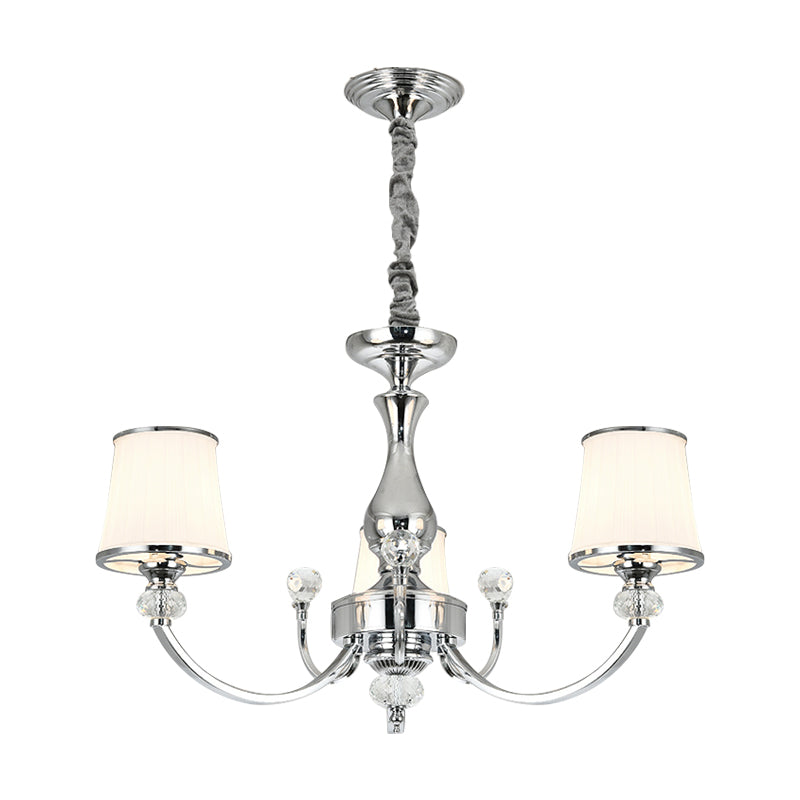 Modernist Opal Glass Cone Ceiling Pendant Chandelier - Chrome/Gold, Curved Arm, 3/6 Lights