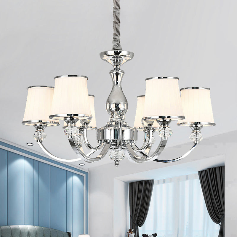 Modernist Opal Glass Cone Ceiling Pendant Chandelier - Chrome/Gold, Curved Arm, 3/6 Lights
