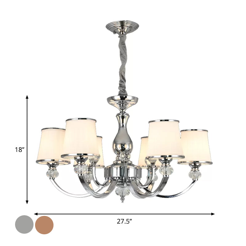 Modernist Opal Glass Cone Ceiling Pendant Chandelier - Chrome/Gold, Curved Arm, 3/6 Lights