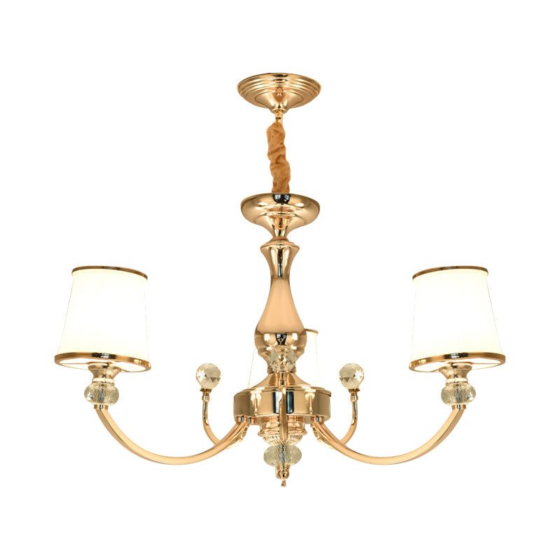 Modernist Opal Glass Cone Ceiling Pendant Chandelier - Chrome/Gold, Curved Arm, 3/6 Lights