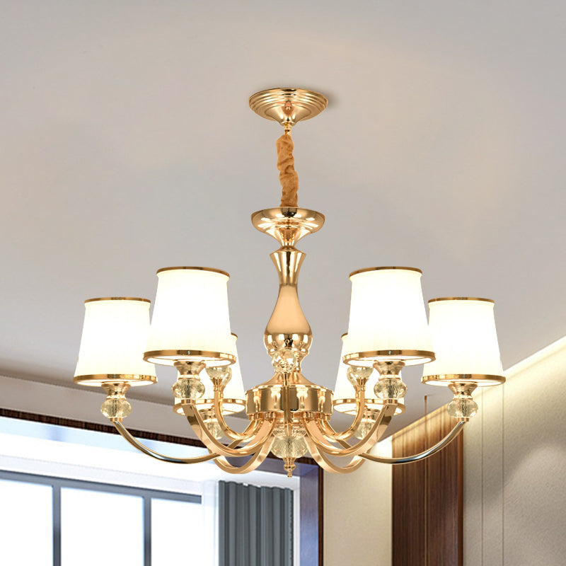 Modernist Opal Glass Cone Ceiling Pendant Chandelier - Chrome/Gold, Curved Arm, 3/6 Lights