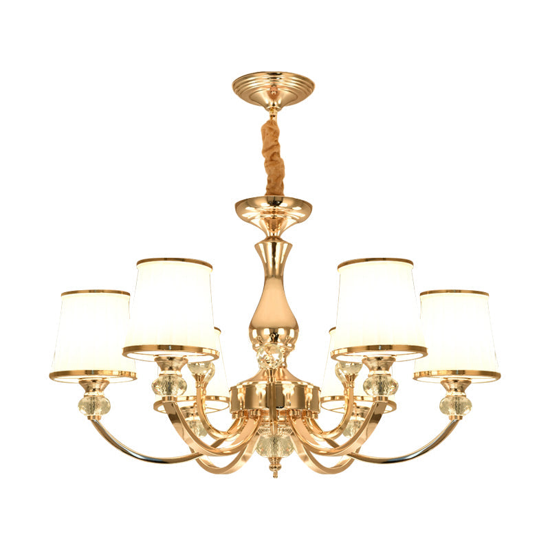 Modernist Opal Glass Cone Ceiling Pendant Chandelier - Chrome/Gold, Curved Arm, 3/6 Lights