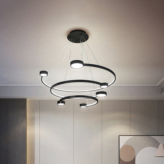 Contemporary Metal 3-Tiered C Ceiling Lamp - Black Finish Flush Mount Light With Warm/White Led