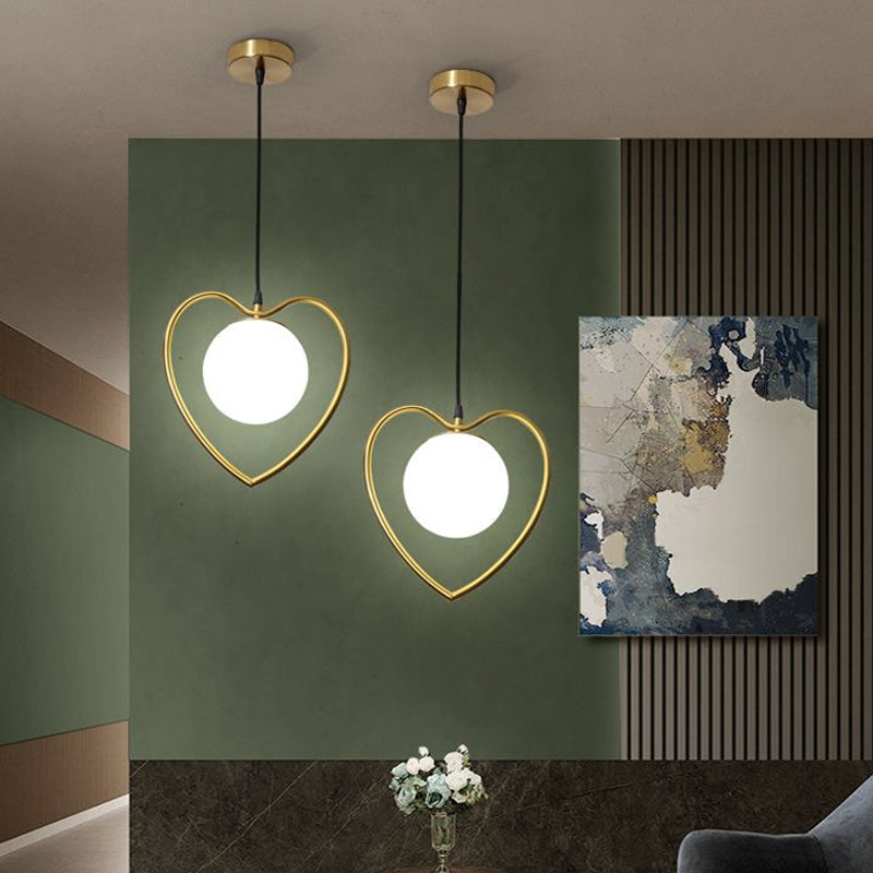 Bear/Loving Heart Frame Pendulum Light In Modern Metallic Brass - Single Head Parlor Hanging Lamp