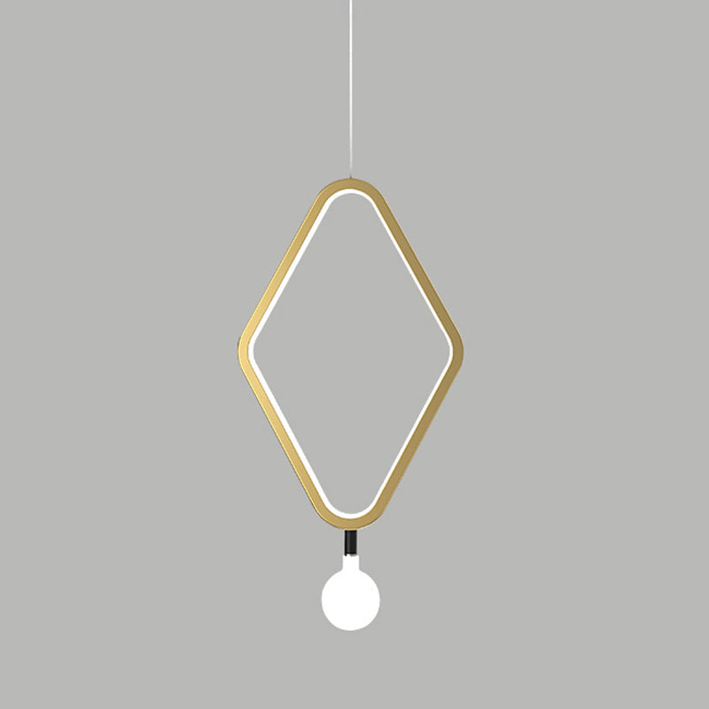 Sleek Gold Rhombus Pendant Light With Warm/White And Exposed Bulb Design