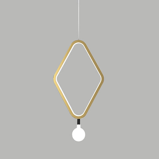 Sleek Gold Rhombus Pendant Light With Warm/White And Exposed Bulb Design
