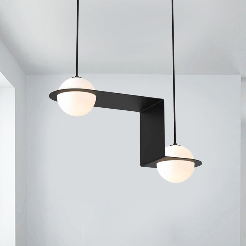 Modern Cream Glass Globe Pendant Light with Z-Frame - Black Finish - 2 Heads - Warm/White Light for Dining Room Hanging