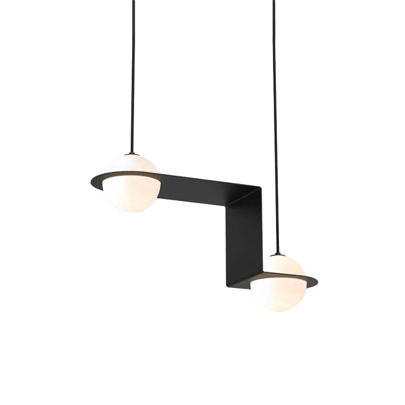 Modern Cream Glass Globe Pendant Light With 2 Heads And Z-Frame In Black - Warm/White For Dining