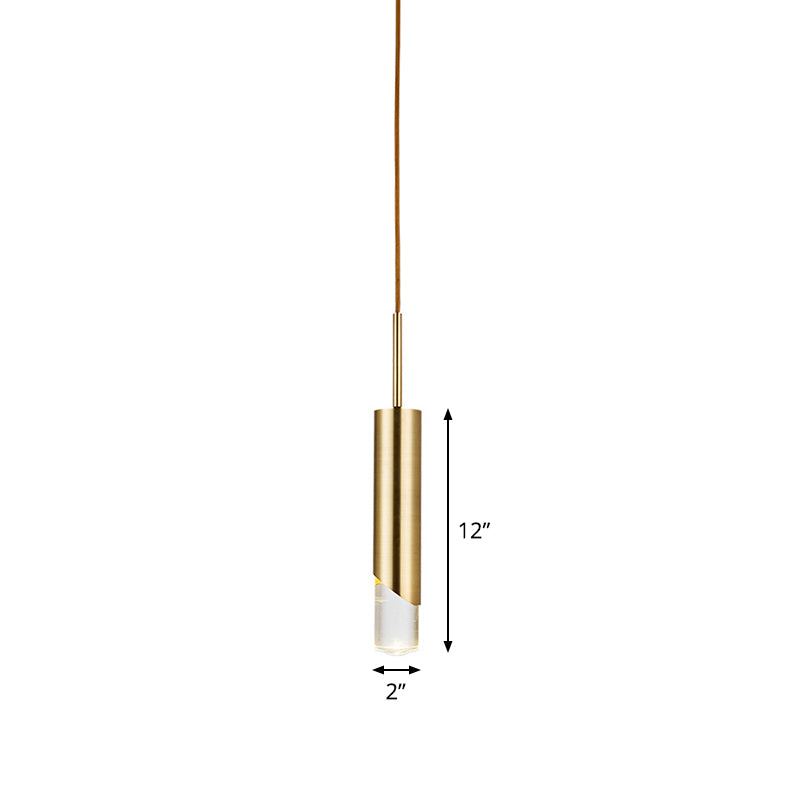 Modern Gold Metal Pendant Light for Bedroom - Tubular Suspension Design, 1 Bulb