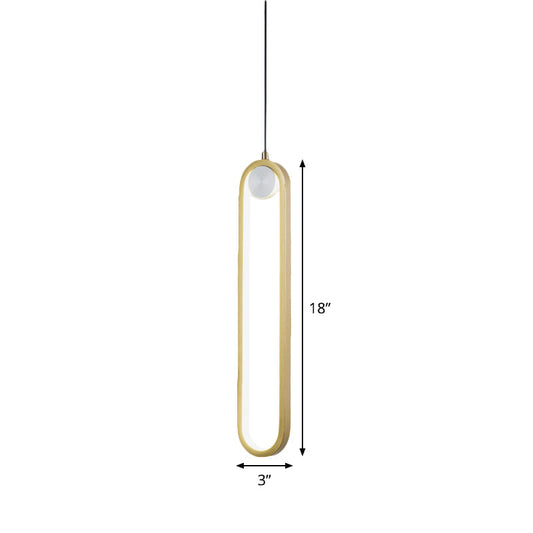 Gold Metal Led Bedroom Hanging Light Kit - Simplicity Elliptical Pendant Lamp With Warm/White
