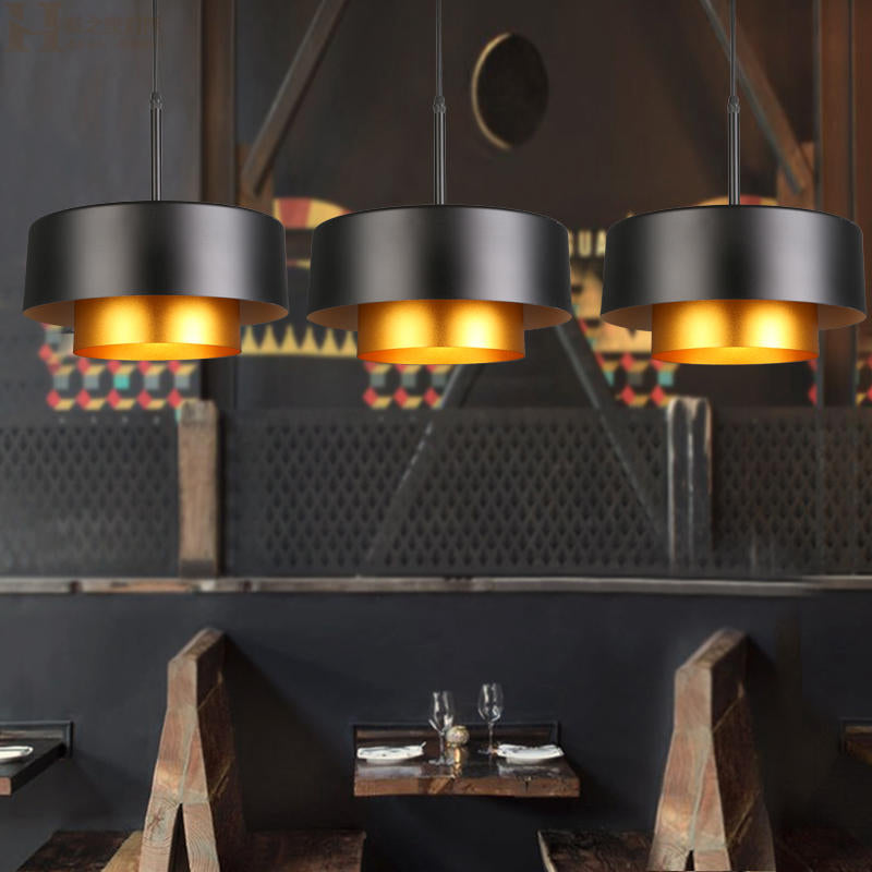 Modern Tiered Metal Drum Pendant Light with Acrylic Diffuser: Black/Brown for Dining Room